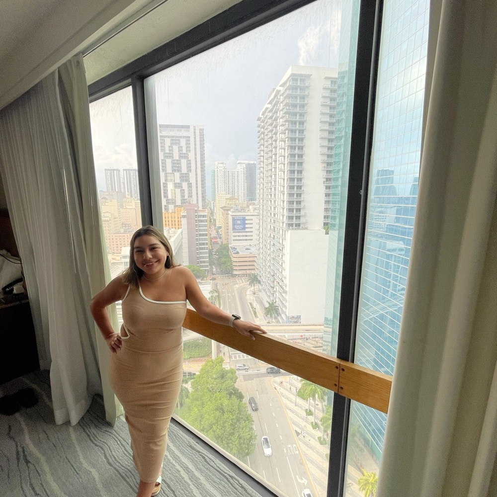 Beige Color Block Ribbed One-Shoulder Midi Dress - Picture 4 of 4